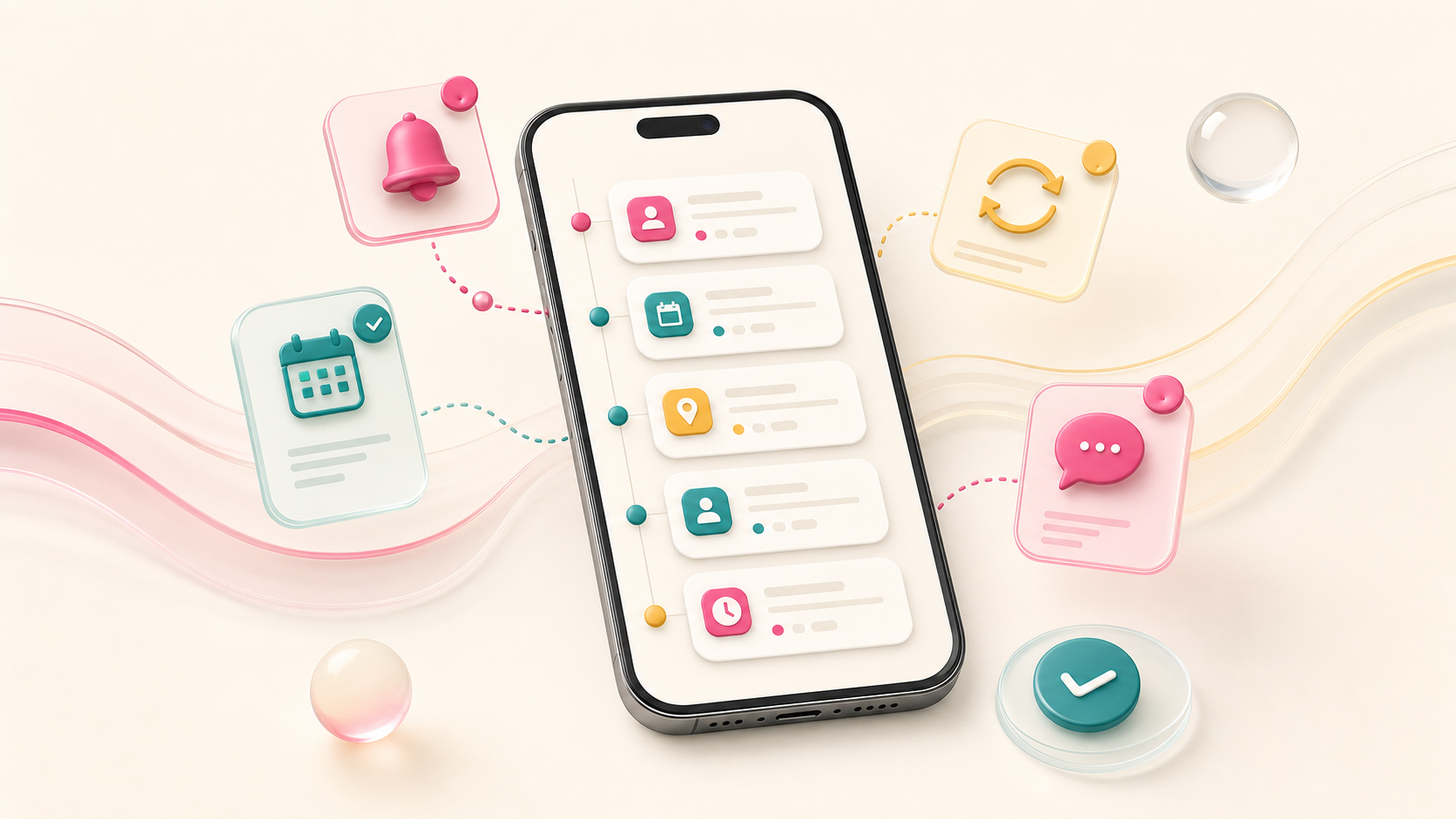 Dont4get product visual showing an appointment inbox on a phone with reminder and location actions