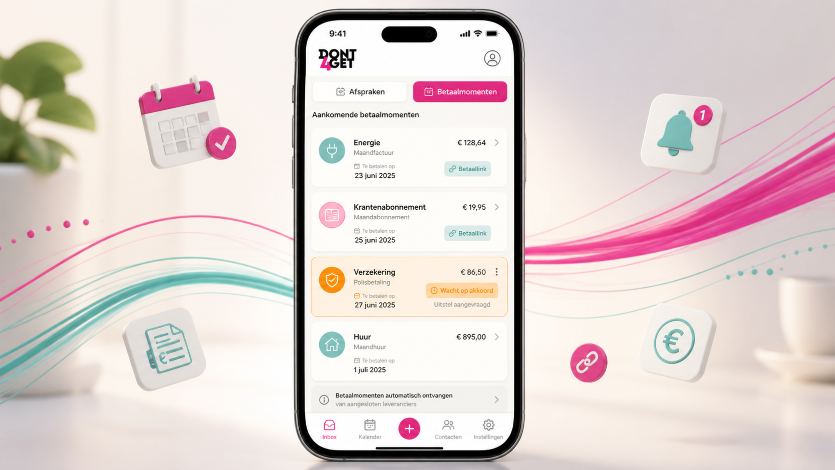 Dont4get payment moments product visual with invoice due dates in the phone app